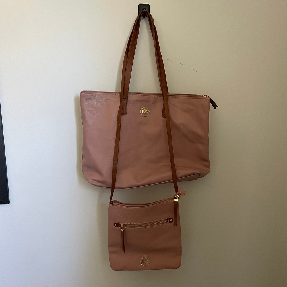 Joy Mangano Pink‎ Pebbled Leather Tote Bag Crossbody Purse Matching Set Normcore